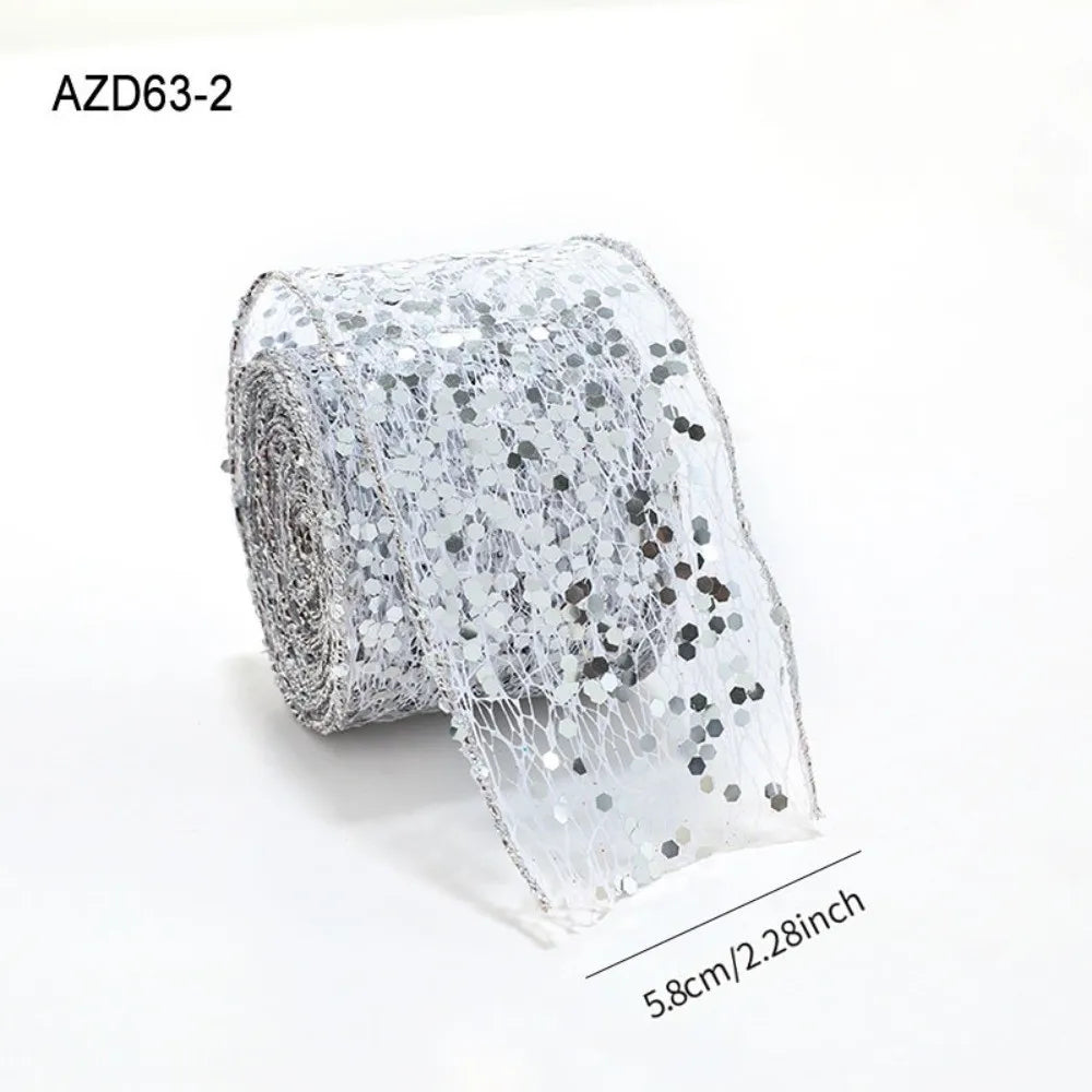 2M Sparkling Mesh Christmas Ribbon Glitter Sequins DIY Bow Christmas Ribbon Richie's 5.8CM Silver