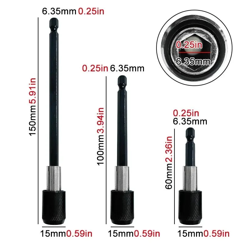 3PC Hex Quick Release Screwdriver Extension Rod Set | CR-V Steel Drill Extension Rod Richie's