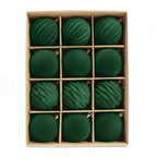 12Pcs Velvet Flocked Christmas Balls 6CM Tree Ornaments Christmas Tree Ornaments Richie's Green 1.5cm