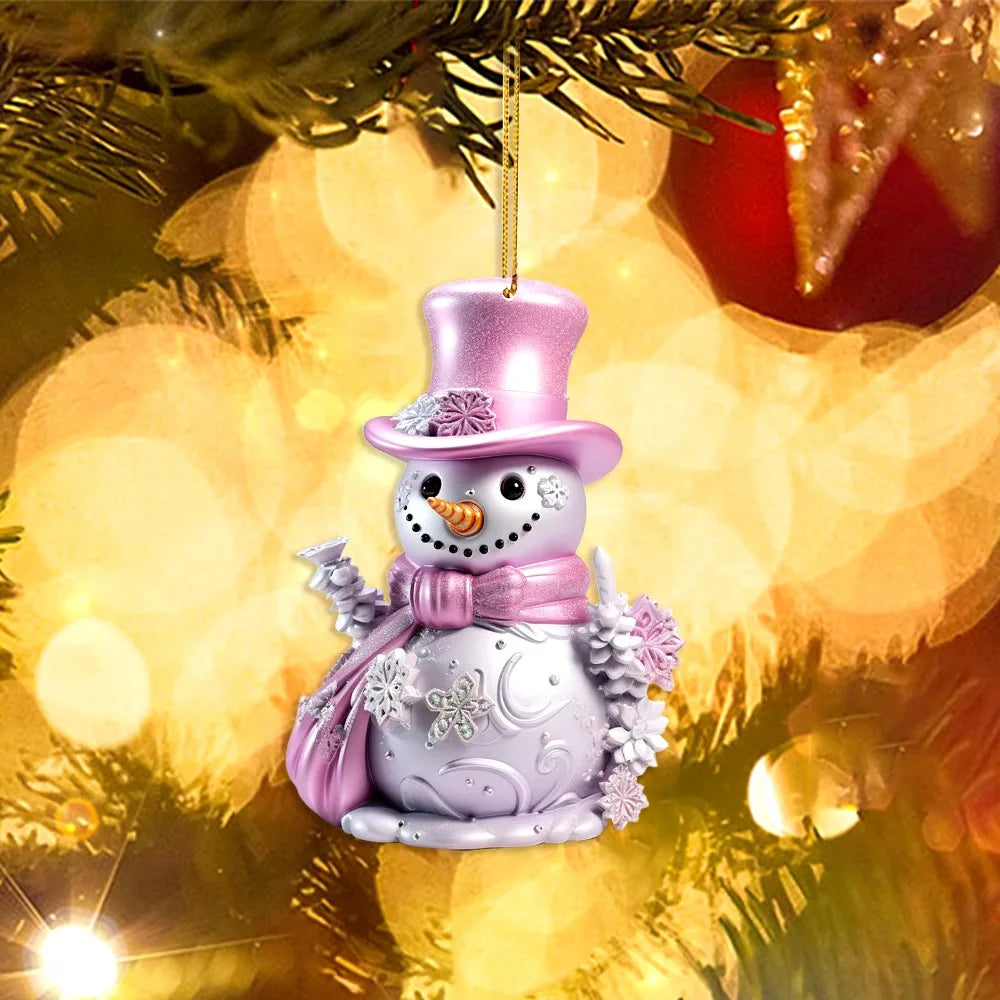 Pink Snowman 2D Acrylic Christmas Hanging Ornament Pendant Christmas Ornament Richie's