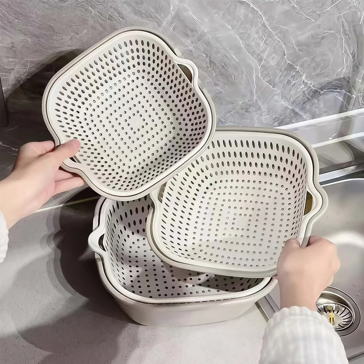 6-Piece Stackable Colander & Basket Set – Gray Food-Grade Colander & Basket Set Richie's