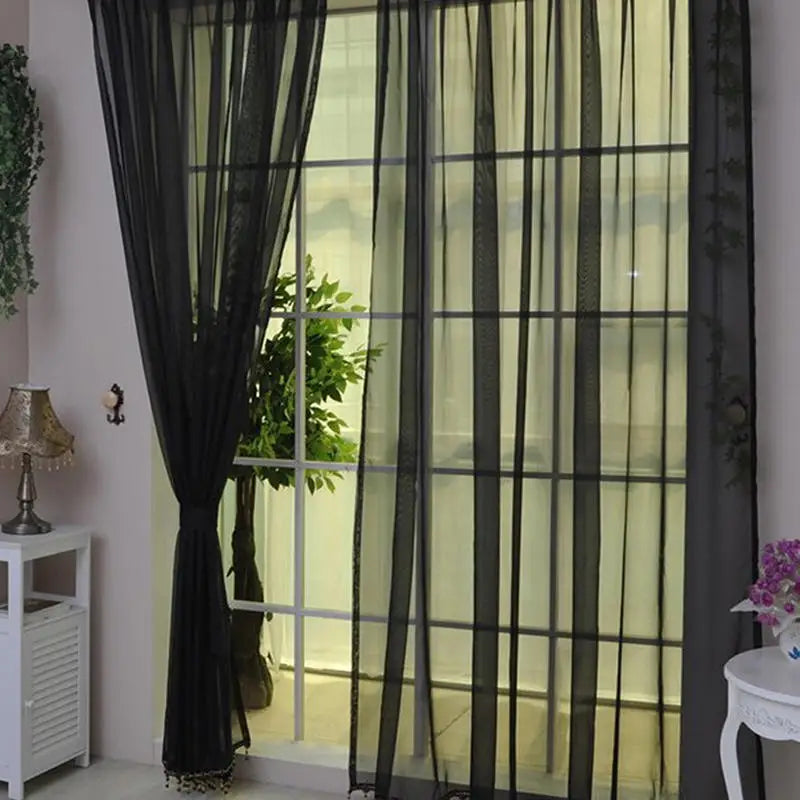 Sheer Gauze Curtain Panel – Modern Light Luxury 100% Polyester Sheer Curtain Panel Richie's Black 100 x 200 cm