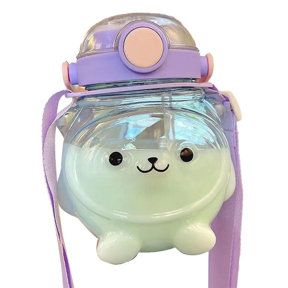 1000ml Cartoon Bear Resin Water Bottle with Shoulder Strap Resin Water Bottle Richie's Purple
