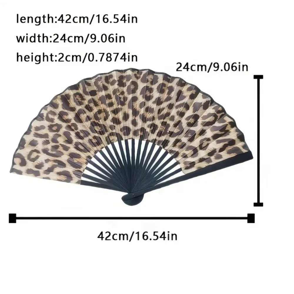 Leopard Print Folding Fan – Elegant Silk Dance Fan for Women Folding Hand Fan Richie's