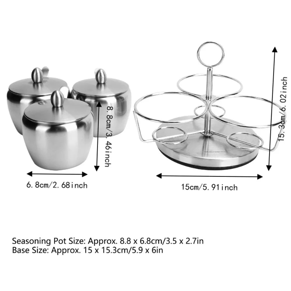 304 Stainless Steel Seasoning Pot Set | Rotating Rack & Spoons Seasoning Pot Set Richie's