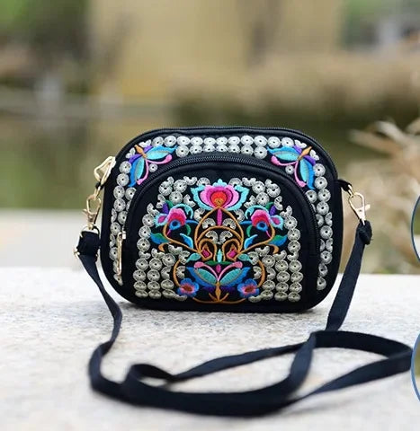 Vintage Boho Hmong Embroidery Women's Canvas Shoulder Bag Embroidery Shoulder Bag Richie's Tree