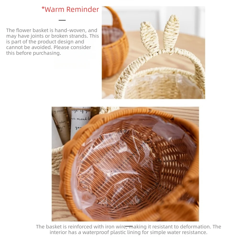 Rabbit Ear Hand Woven Easter Storage Basket with Handles Woven Storage Basket Richie's