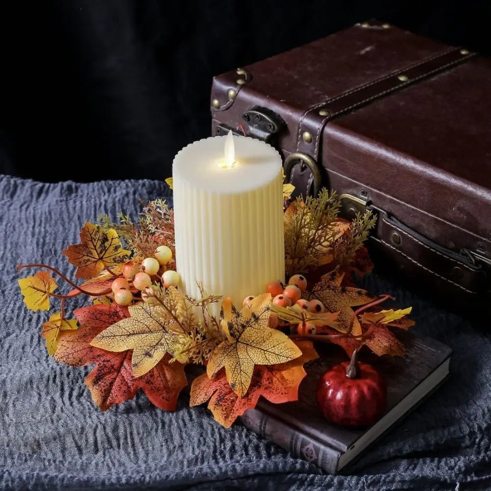 Autumn Maple Leaf Candle Wreath Ring – Harvest Table Centerpiece Candle Wreath Ring Richie's