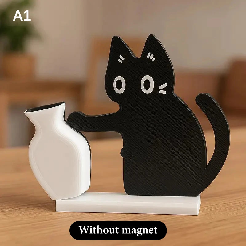 Black Cat Pushing Vase Fridge Magnet & Whisker Keepsake Box Decorative Fridge Magnet Richie's A1