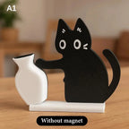 Black Cat Pushing Vase Fridge Magnet & Whisker Keepsake Box Decorative Fridge Magnet Richie's A1