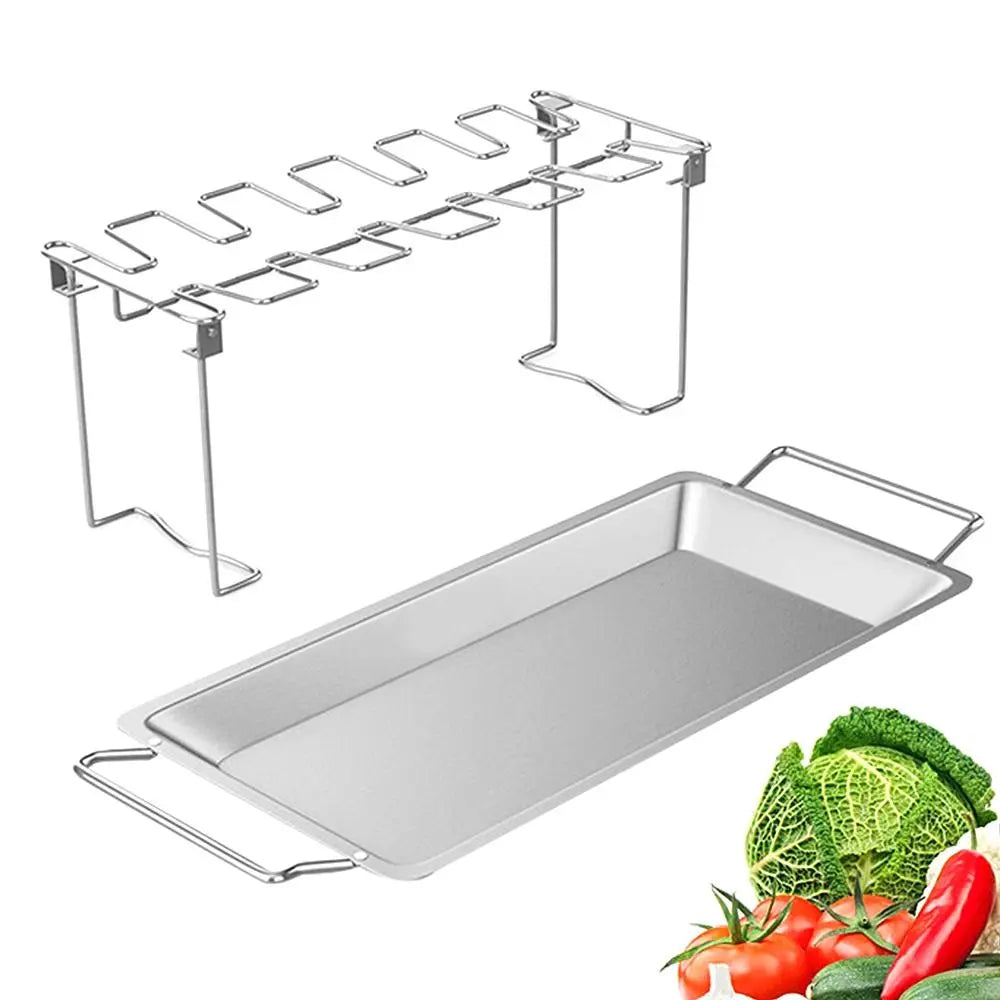 Stainless Steel Chicken Leg BBQ Grill Rack Stand with Drip Tray BBQ Grill Rack Richie's