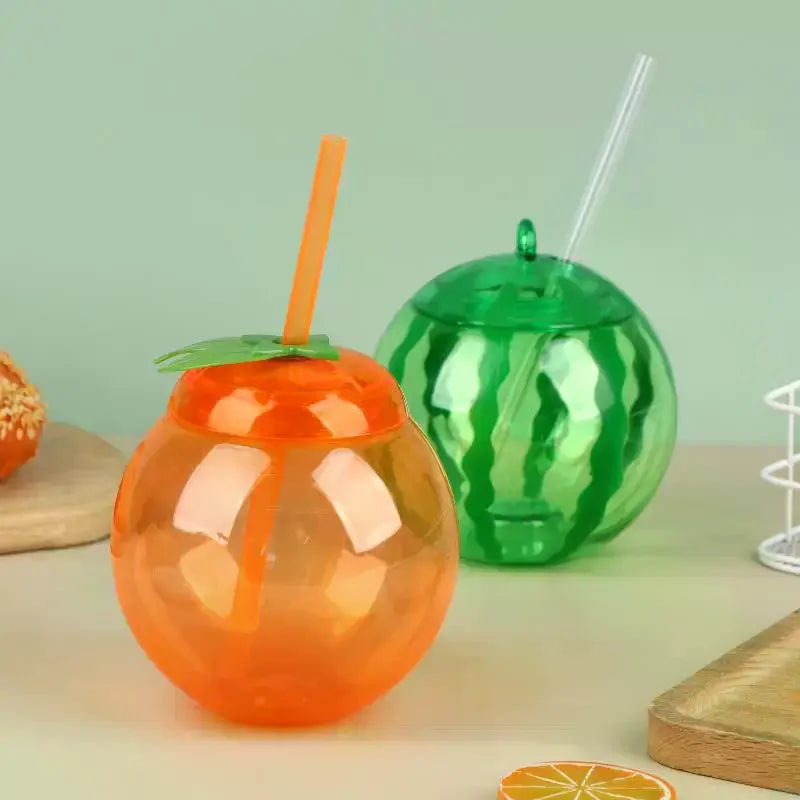 Fruit Shaped Cups with Straw – Orange & Watermelon | 1 or 3 Pack Novelty Drinking Cup Richie's