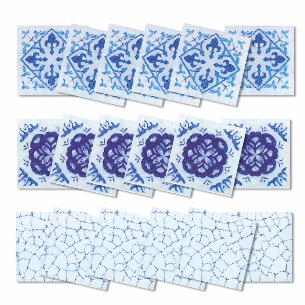 18pcs Peel & Stick PVC Mosaic Wall Tiles – 3.93in Adhesive Wall Tile Stickers Richie's Blue Crack Marble