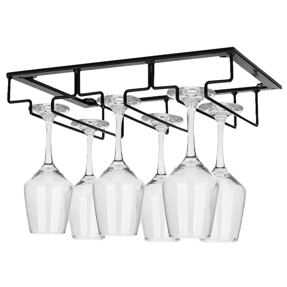 Iron Under Cabinet Wine Glass Holder Rack – Black | 2–6 Slots Wine Glass Rack Richie's