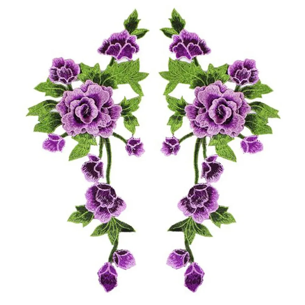 3D Flower Embroidery Applique Pair – Handmade Sew-On Patch Embroidery Applique Patch Richie's Purple