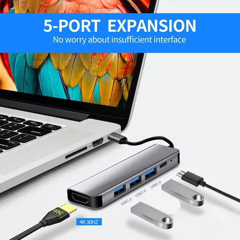 5-in-1 USB-C Hub | 4K HDMI, USB 3.0 & 87W PD Charging USB-C Docking Hub Richie's
