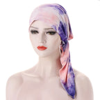 Women's Printed Pre-Tied Turban Cap Hijab Headscarf Bandana Turban Headscarf Cap Richie's pink purple