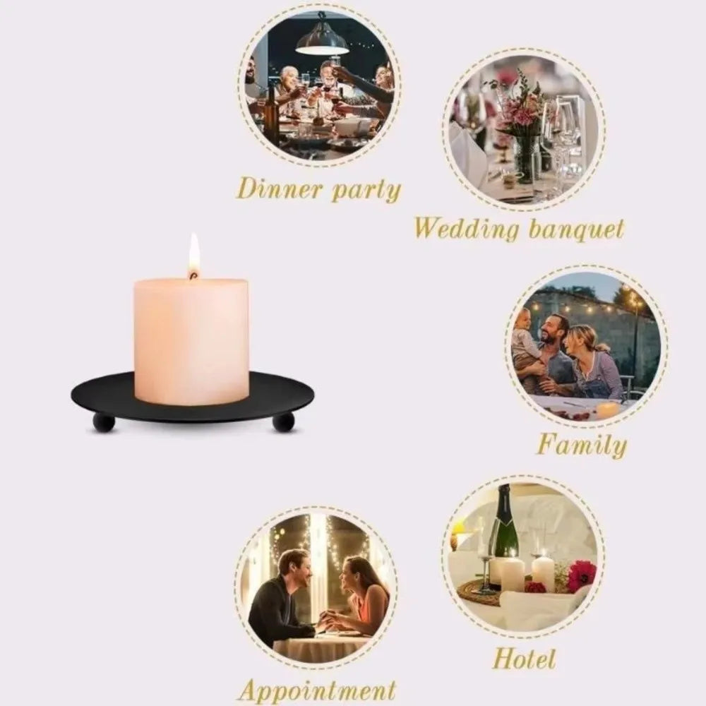 Elegant Round Tray Candle Holder – Gold & Black Iron Stand Candle Holder Stand Richie's