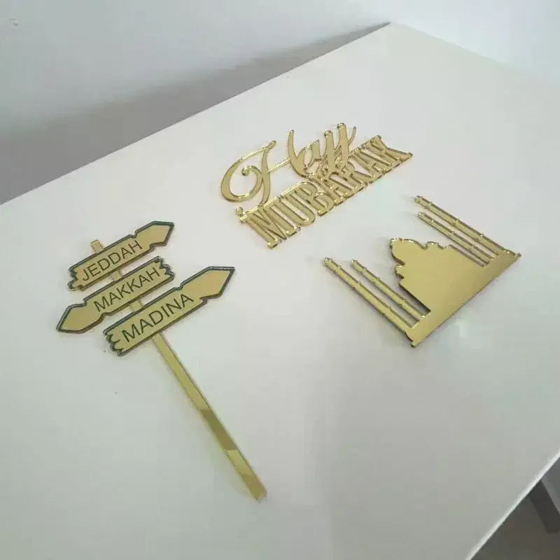 Gold Umrah Hajj Mubarak Acrylic Cake Topper – Party Decor Cake Topper Richie's