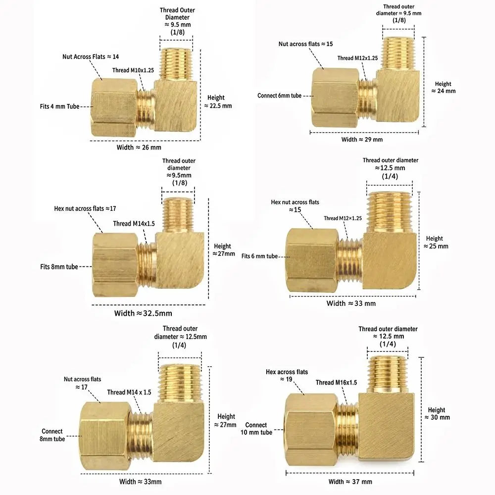 Brass 90° Compression Elbow Fitting Male Thread Tube Connector Compression Pipe Fitting Richie's