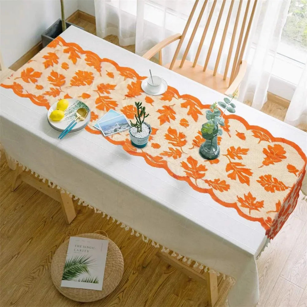 Thanksgiving Maple Leaf Lace Table Runner – Orange Fall Décor Table Runner Richie's