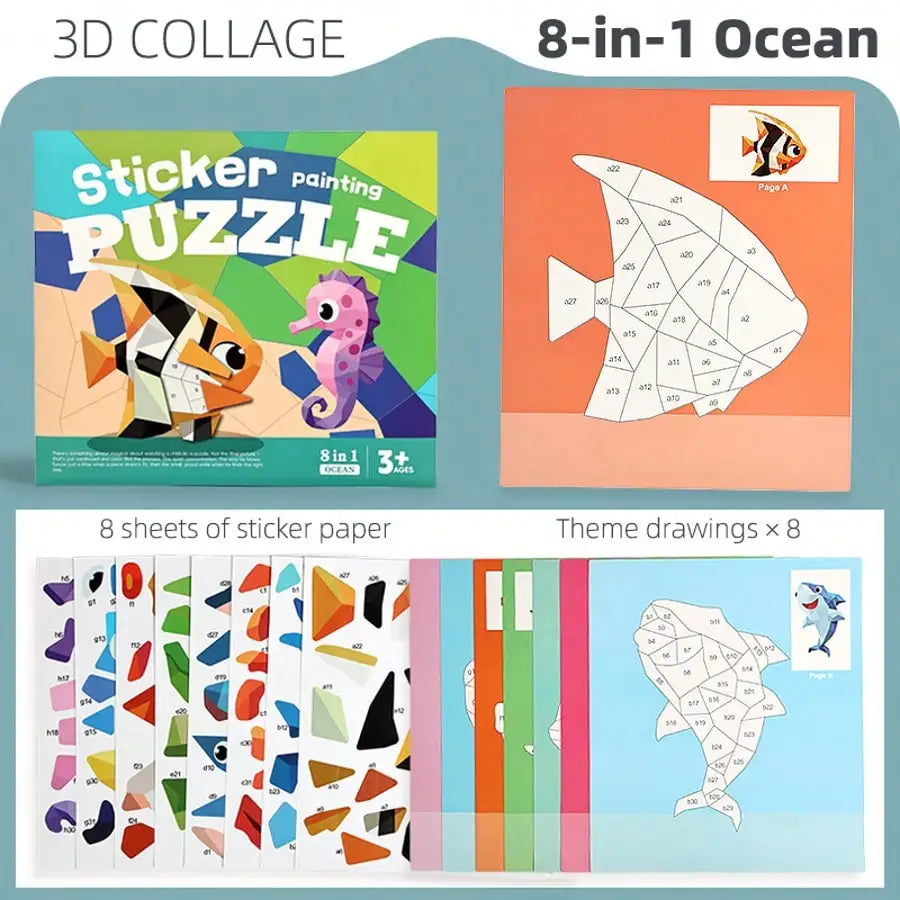Children's 3D Pop-Up Sticker Book – Montessori Quiet Book Ages 3–6 Kids Activity Book Richie's BQ-1306-ocean