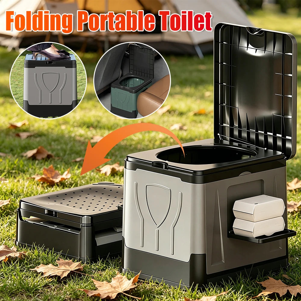 Folding Portable Toilet with Lid & Paper Holder – Camping Travel Portable Camping Toilet Richie's
