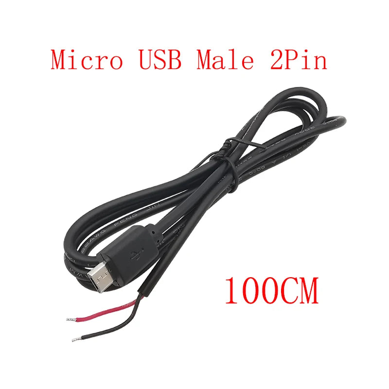5Pcs Micro USB 2/4 Pin Male Female Connector DIY Charging Cable USB Connector Kit Richie's Male 2Pin 100CM