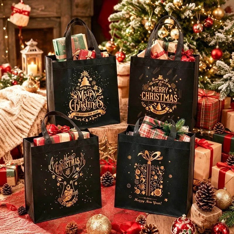 Black Christmas Tote Bags | Merry Xmas Non-Woven Gift Bags 4pk Christmas Gift Bags Richie's