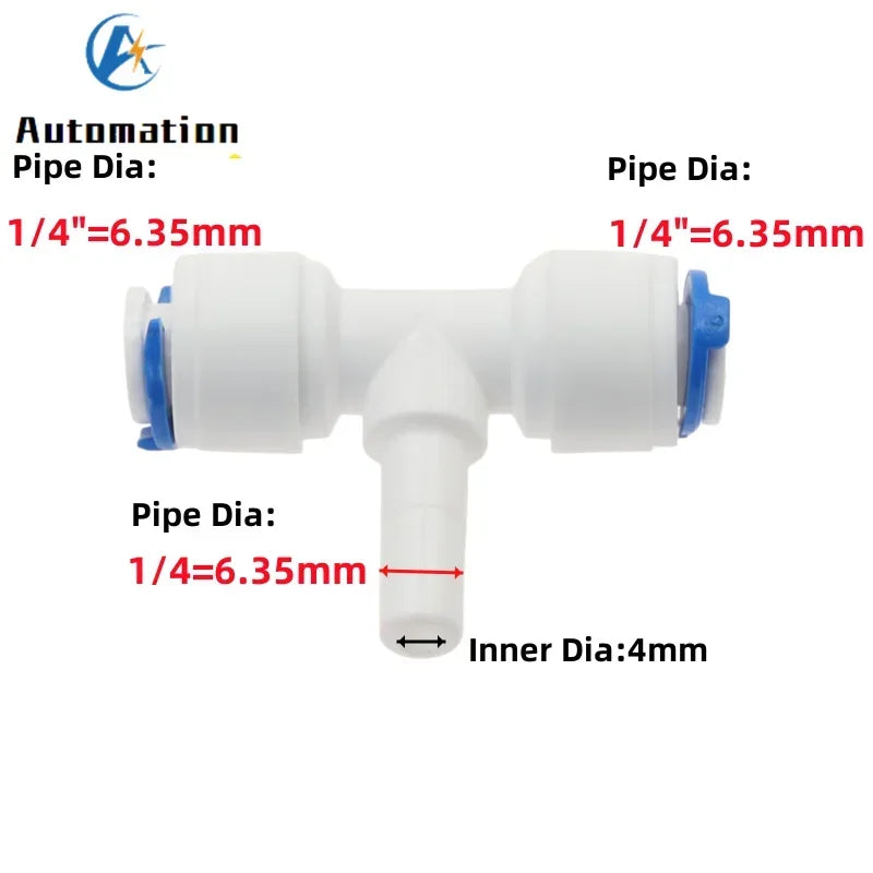 5Pcs RO Water Tee Quick Connector 1/4" 3/8" OD Pipe Fitting Pipe Tee Connector Richie's