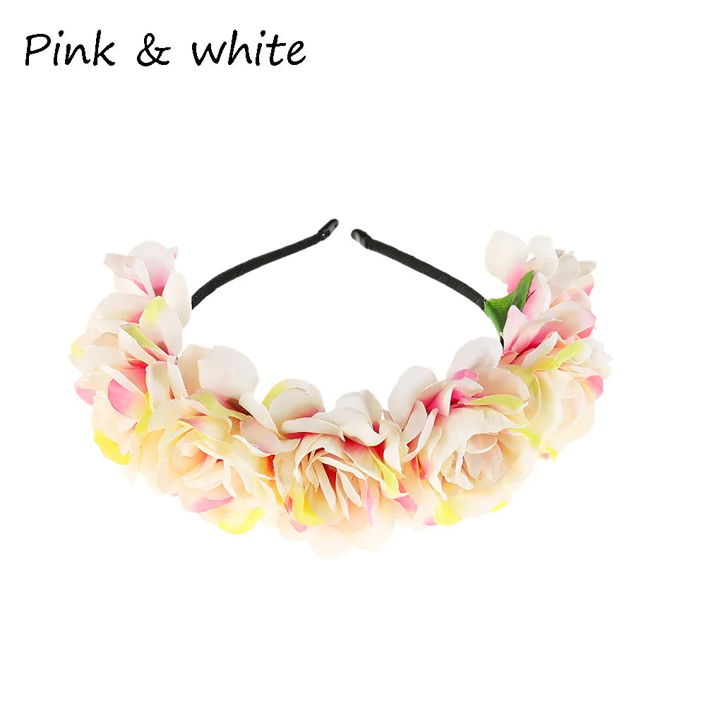 Women's Flower Headband Bridal Hair Hoop for Wedding & Party Flower Headband Richie's Pink - white