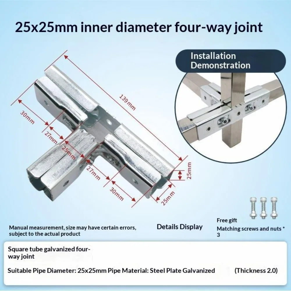 Galvanized Steel Square Tube Connector No-Weld Pipe Joint Buckle Pipe Joint Connector Richie's I