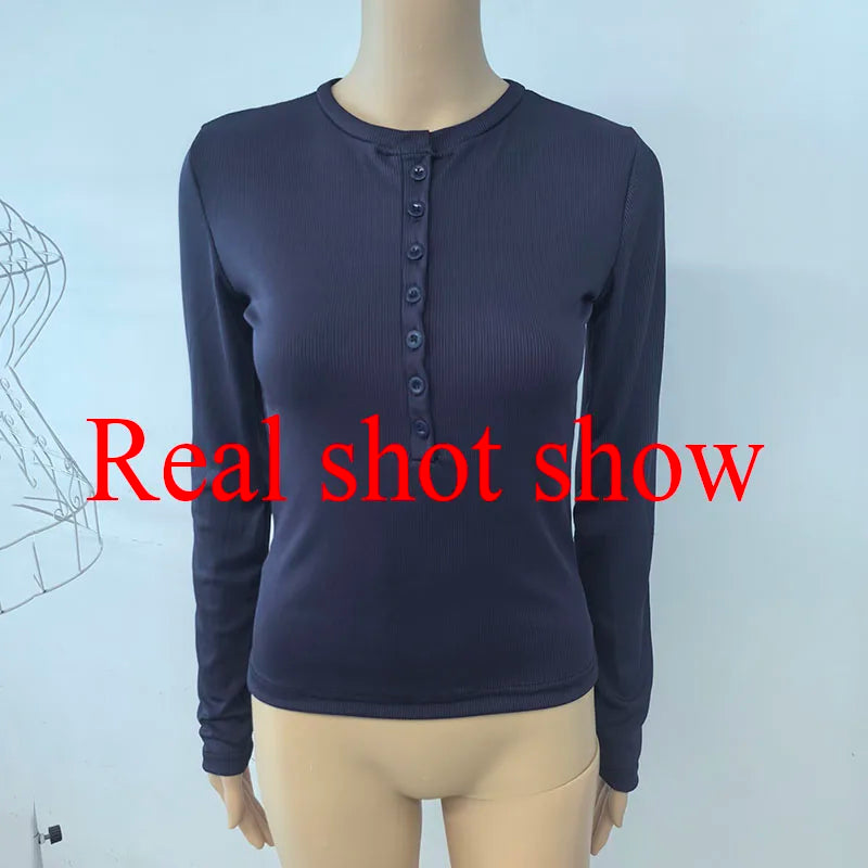 Women's Button Long Sleeve Slim Fit T-Shirt – Solid Casual Tee Women's Long Sleeve Tee Richie's
