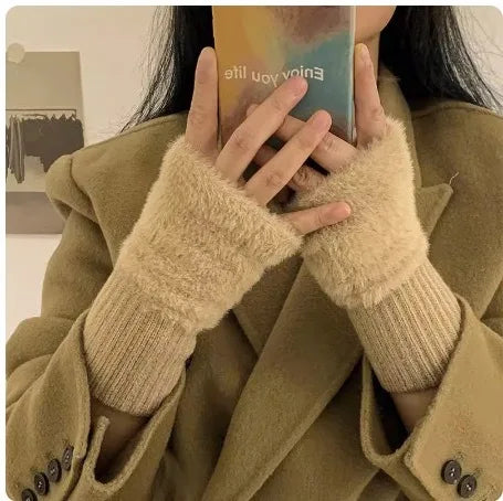 Women's Soft Warm Fingerless Winter Gloves – Elastic Fit, White Fingerless Winter Gloves Richie's khaki 1 pair