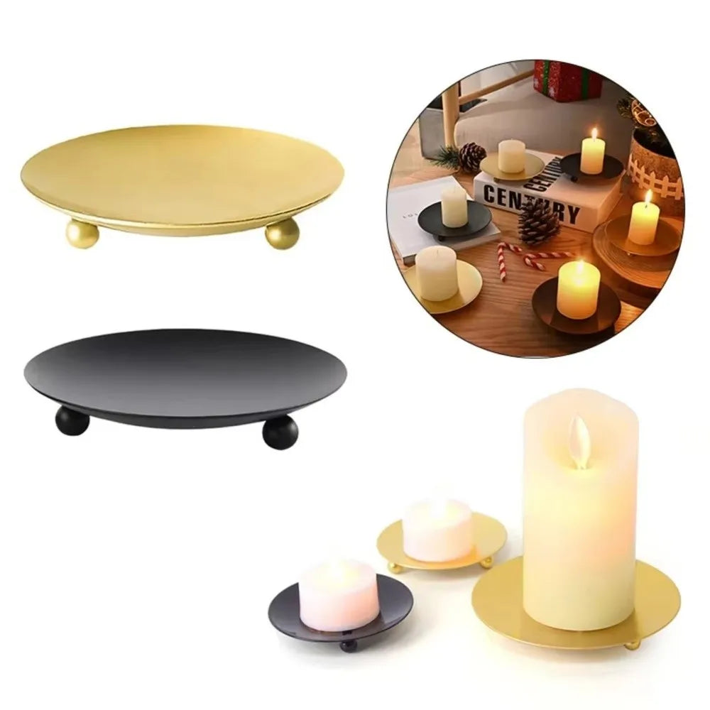 Elegant Round Tray Candle Holder – Gold & Black Iron Stand Candle Holder Stand Richie's