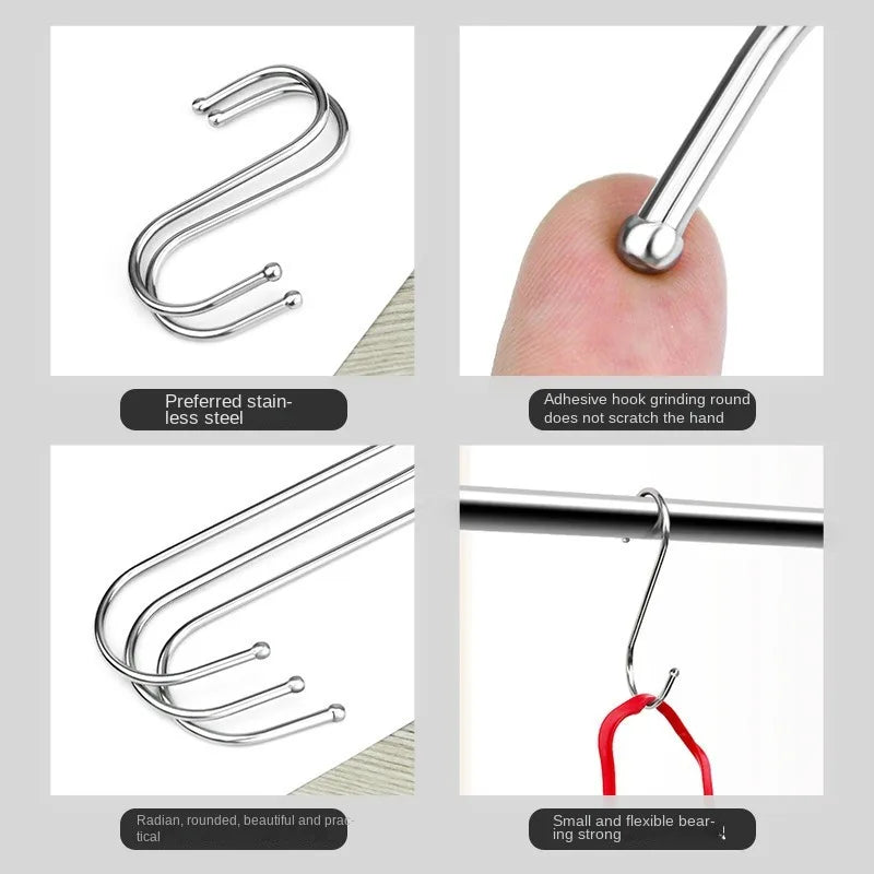 10pcs Stainless Steel S-Hooks for Kitchen, Bathroom & Home S-Shaped Hooks Richie's