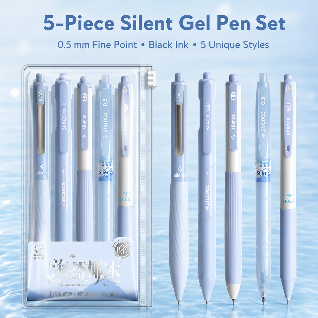Silent Retractable Gel Pens 5-Pack | 0.5mm Black Ink Click Pens Retractable Gel Pens Richie's