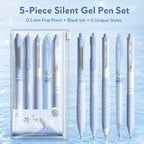 Silent Retractable Gel Pens 5-Pack | 0.5mm Black Ink Click Pens Retractable Gel Pens Richie's