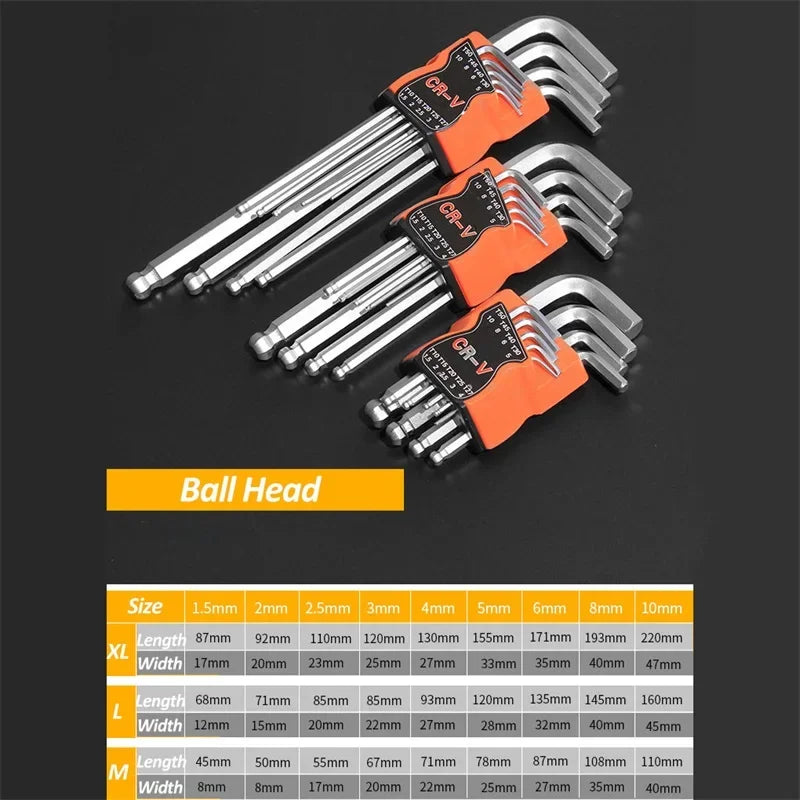 9-Piece Double-End L-Type Allen Hex Wrench Set – CR-V Steel Hex Wrench Set Richie's Ball Head XL