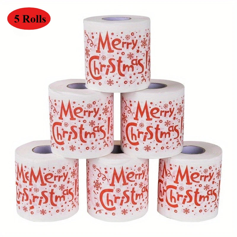 5 Rolls Christmas Toilet Paper – Santa Holiday Design Napkins Novelty Holiday Paper Richie's Christmas letters