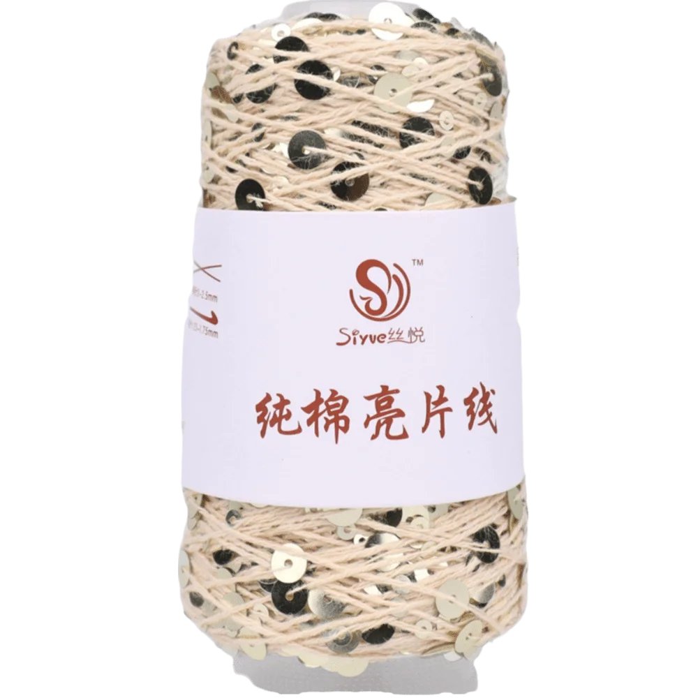Sequin Bead Hand Knitting Yarn – Sparkle DIY Craft Thread Knitting Yarn Richie's Light Gold Color
