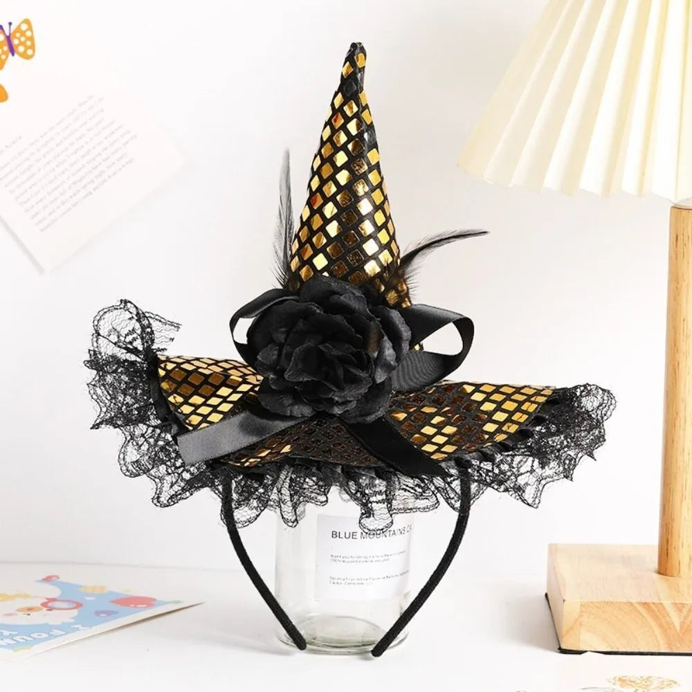Halloween Witch Hat Headband – Lace Sequins Hair Hoop Halloween Costume Headband Richie's Gold
