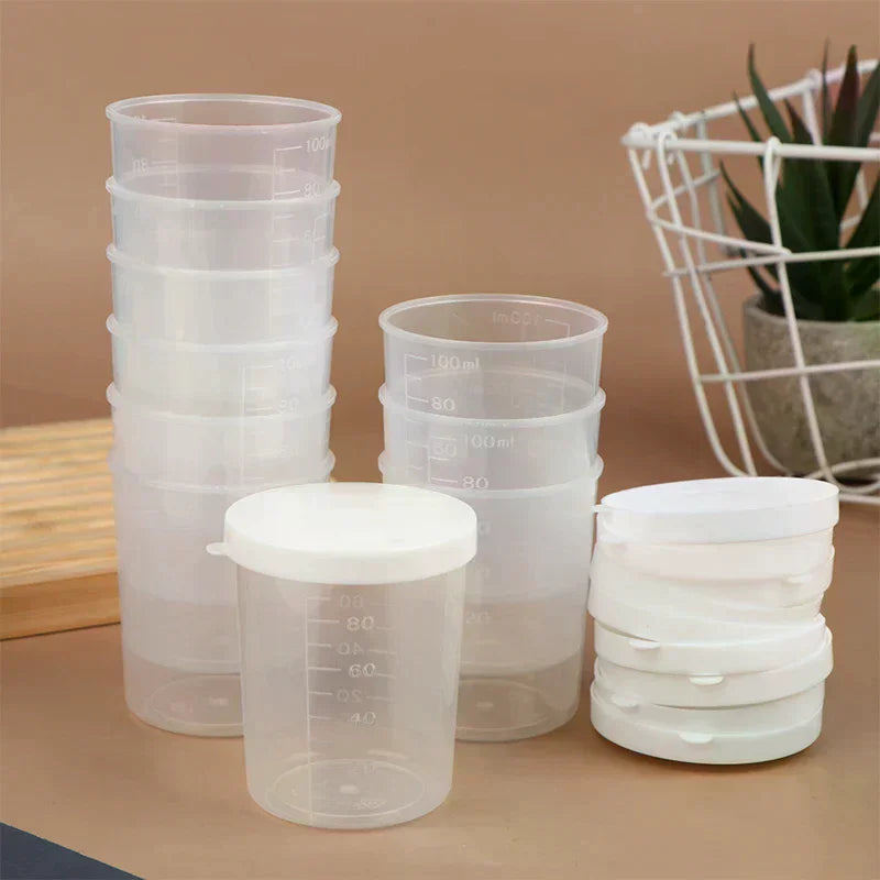 10Pcs Clear Measuring Cups with Lids 20ml–100ml Plastic Set Plastic Measuring Cups Richie's