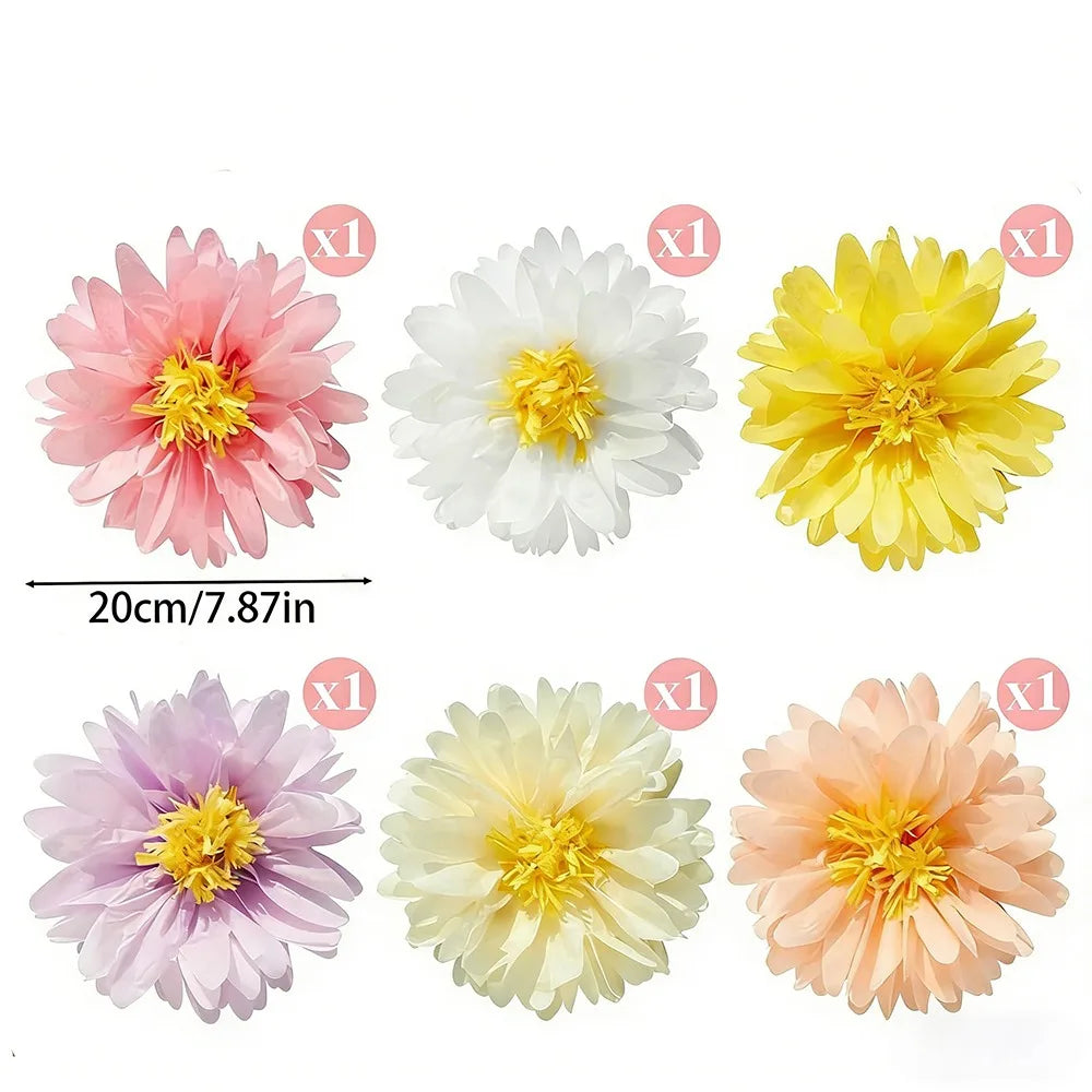 Daisy Paper Pom Poms Hanging Garland Set – 6 or 12 Pieces Paper Party Decorations Richie's 6Pcs