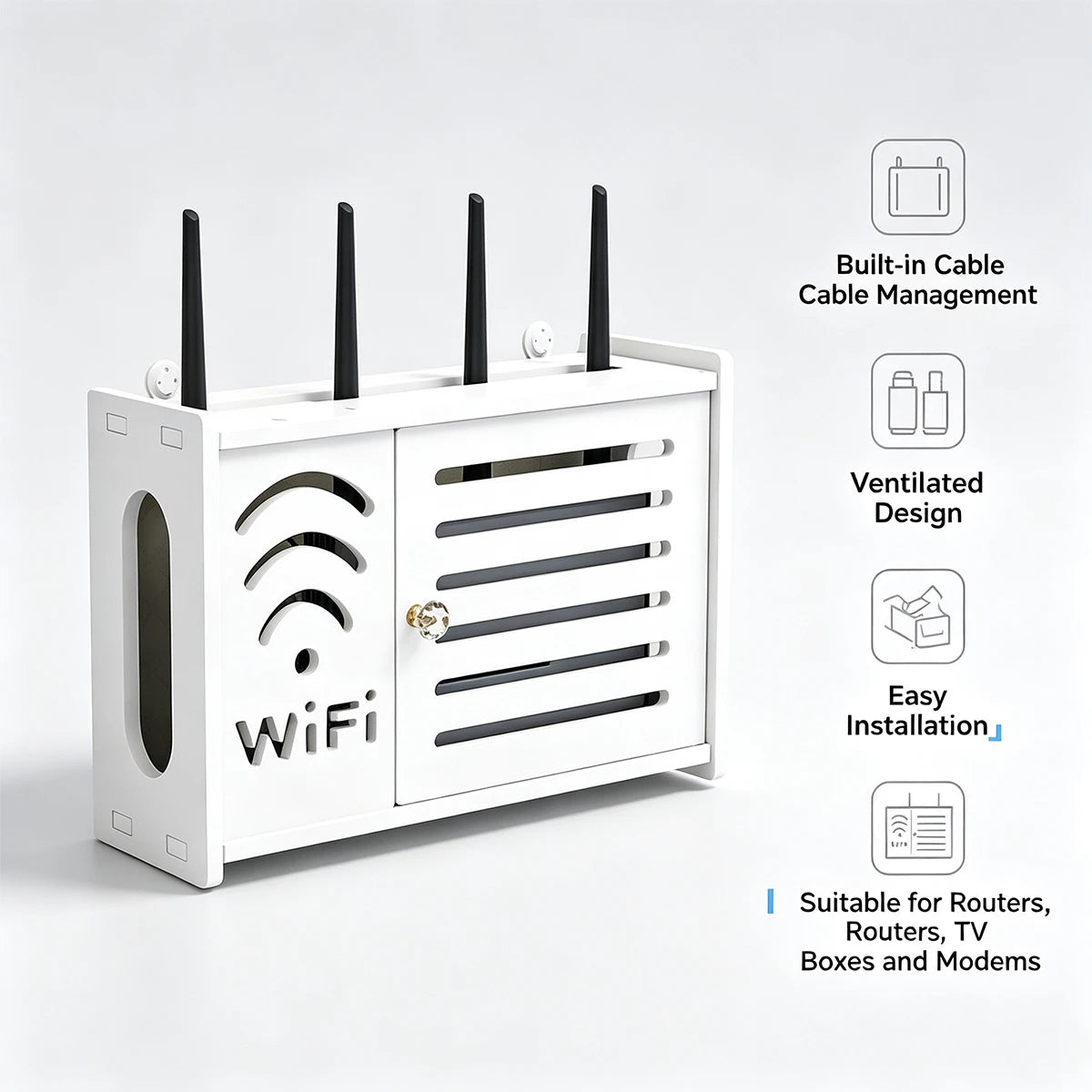 Wall-Mount WiFi Router Organizer Box – No-Drill Cable Shelf Cable Management Shelf Richie's