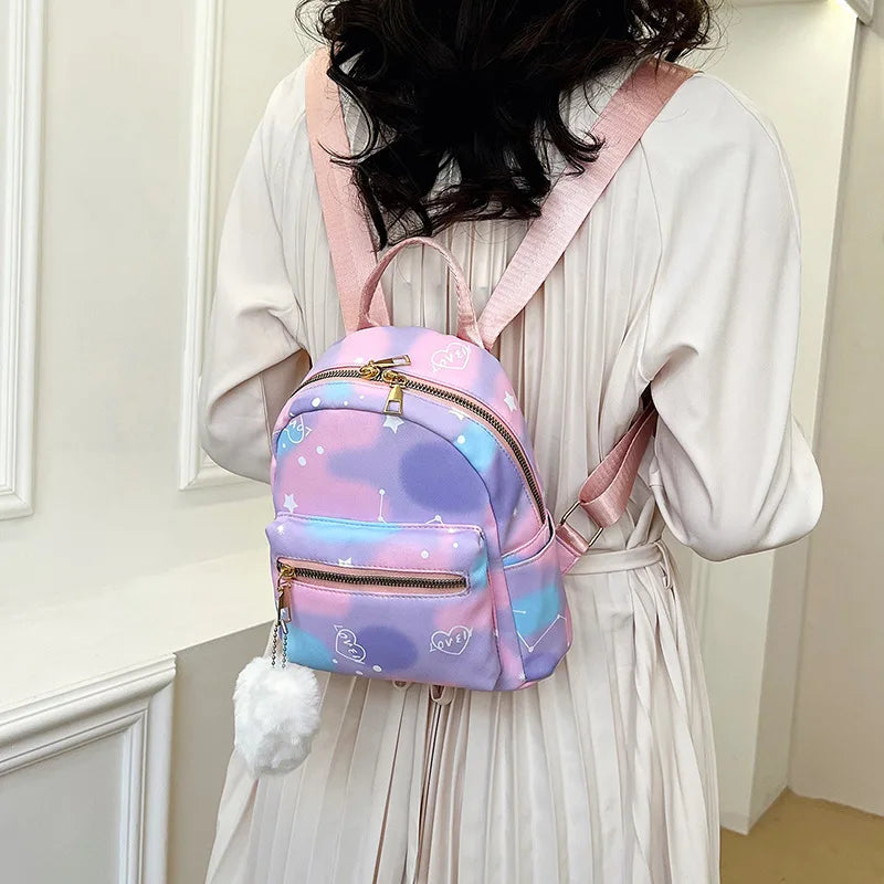 Mini Nylon Backpack for Women – Cute Multicolor Bag & Heart Pendant Mini Backpack Richie's