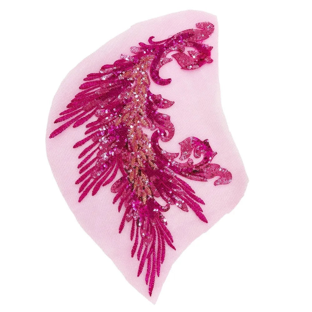 Phoenix Feather Sequined Embroidery Patch – DIY Sew-On Embroidery Patch Richie's rose red1
