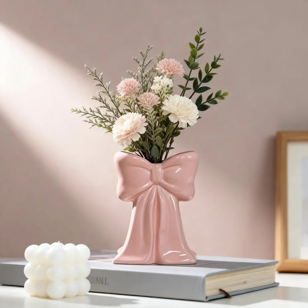 Pink Coquette Ceramic Bow Vase – Handcrafted Desk Decor Decorative Ceramic Vase Richie's