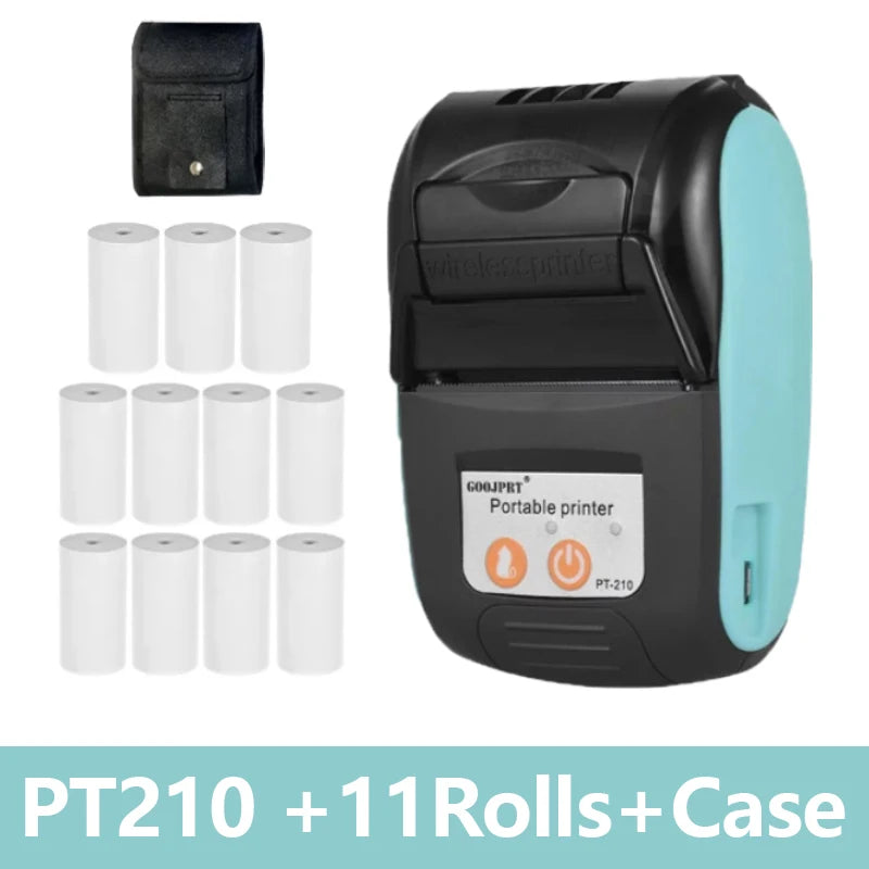 GOOJPRT PT-210 58mm Bluetooth Thermal Printer | Android iOS Bluetooth Thermal Printer Richie's Green 11 Rolls Bag