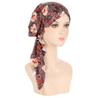 Women's Floral Turban Hijab Stretch Pre-Tied Head Wrap Cap Turban Head Wrap Richie's gray 11